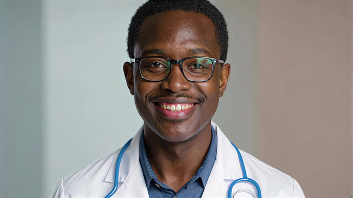 非洲裔医生半身微笑画面 非洲裔医生半身微笑画面