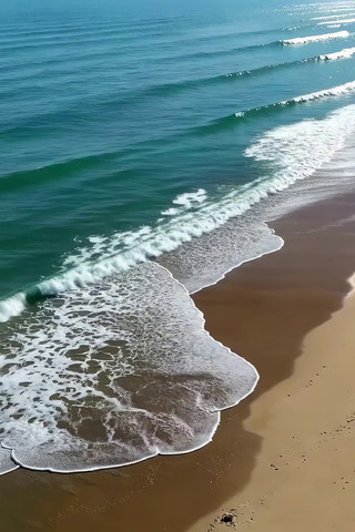 俯瞰海浪拍打沙滩 俯瞰海浪拍打沙滩