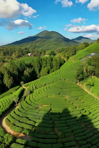 俯瞰连绵梯田式茶园风光 俯瞰连绵梯田式茶园风光