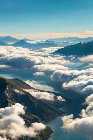 高空俯瞰云海与山脉景观 高空俯瞰云海与山脉景观