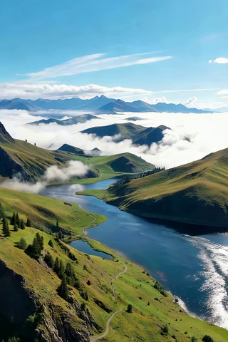 高山湖泊自然风光全景 高山湖泊自然风光全景