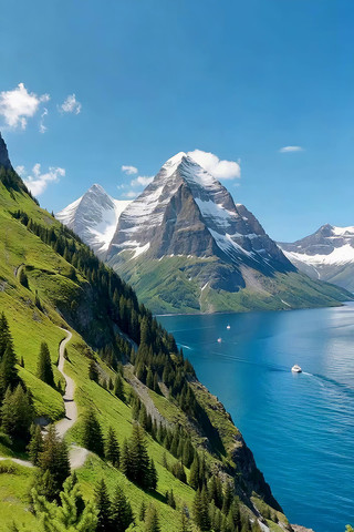 高山湖泊自然风光全景 高山湖泊自然风光全景