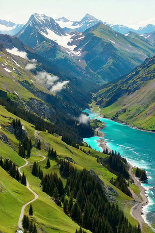 高山湖泊自然风光全景 高山湖泊自然风光全景