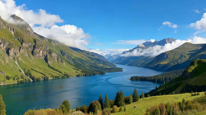 高山湖泊自然风光全景 高山湖泊自然风光全景