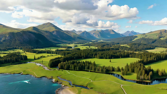 高山森林湖泊自然风光全景 高山森林湖泊自然风光全景