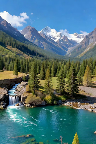 高山森林间的清澈溪流与瀑布 高山森林间的清澈溪流与瀑布