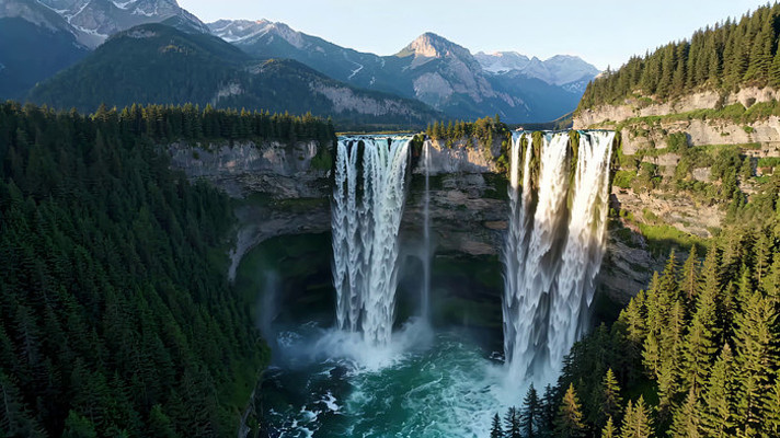 高山森林间的壮丽瀑布景观 高山森林间的壮丽瀑布景观