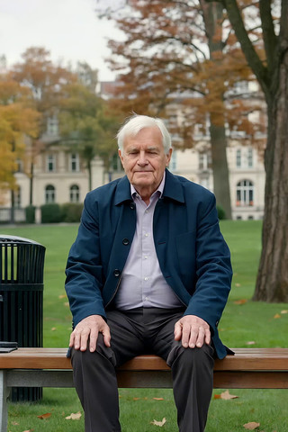 公园长椅上坐着的白发老人 公园长椅上坐着的白发老人