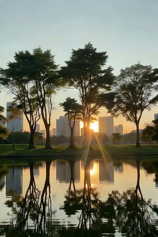 ��԰Ϧ������ľ��ˮ��Ӱ�ز�