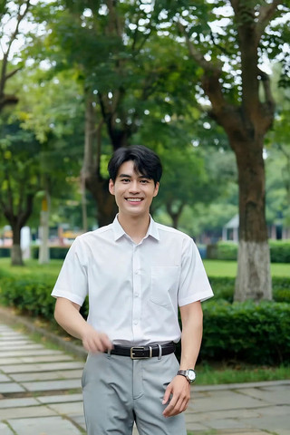 公园中男子挥手素材 公园中男子挥手素材