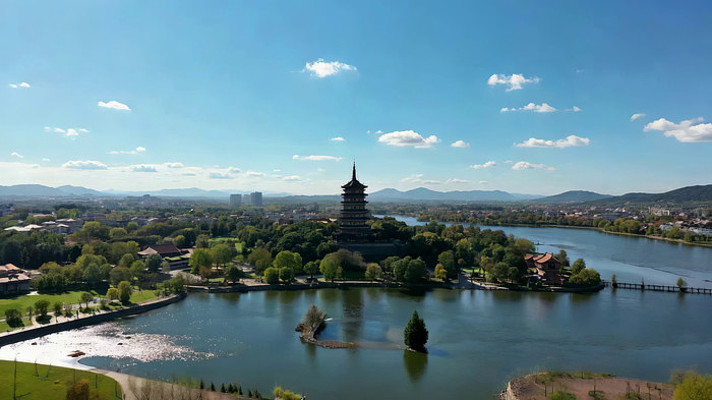 古建筑湖泊航拍全景素材 古建筑湖泊航拍全景素材