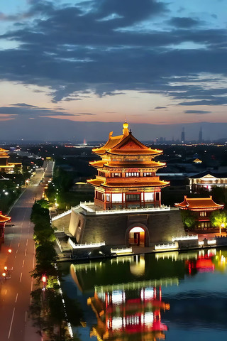 古建筑夜景全景 古建筑夜景全景
