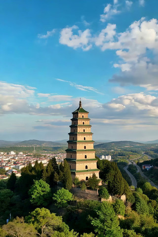 古塔全景航拍素材 古塔全景航拍素材