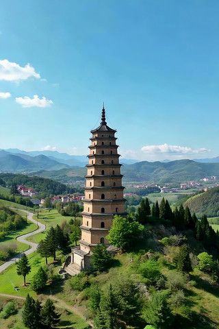 古塔远景航拍自然风光 古塔远景航拍自然风光