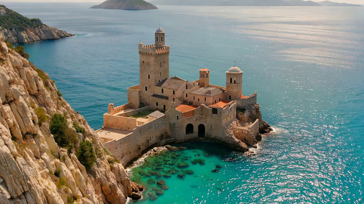 海岸边古老城堡俯瞰 海岸边古老城堡俯瞰