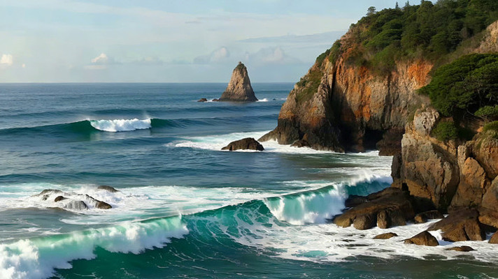 海岸边海浪拍打礁石场景 海岸边海浪拍打礁石场景