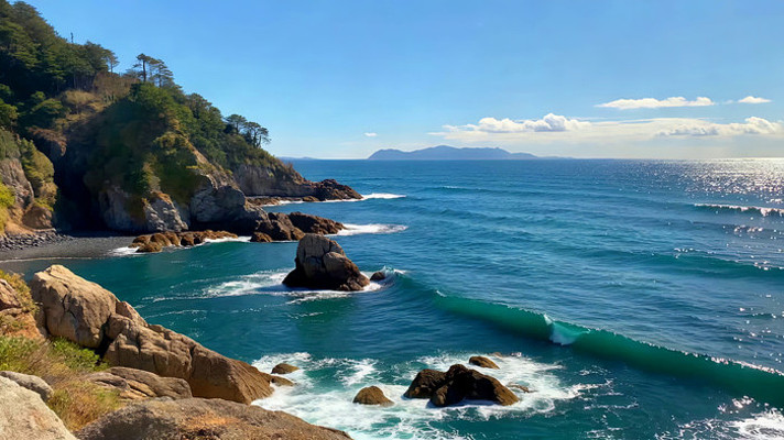 海岸边海浪拍打礁石全景 海岸边海浪拍打礁石全景