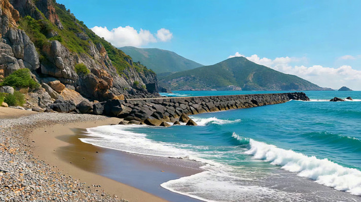海岸边海浪拍打沙滩风景 海岸边海浪拍打沙滩风景
