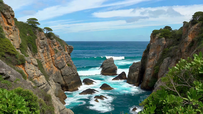海岸边岩石海浪自然景观 海岸边岩石海浪自然景观