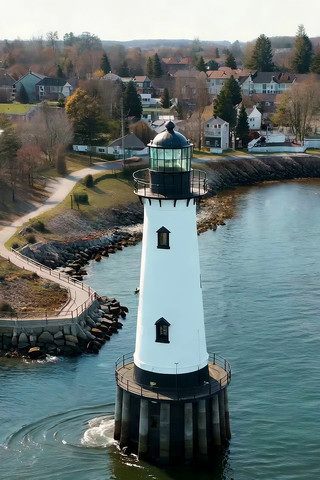 海岸灯塔航拍全景 海岸灯塔航拍全景