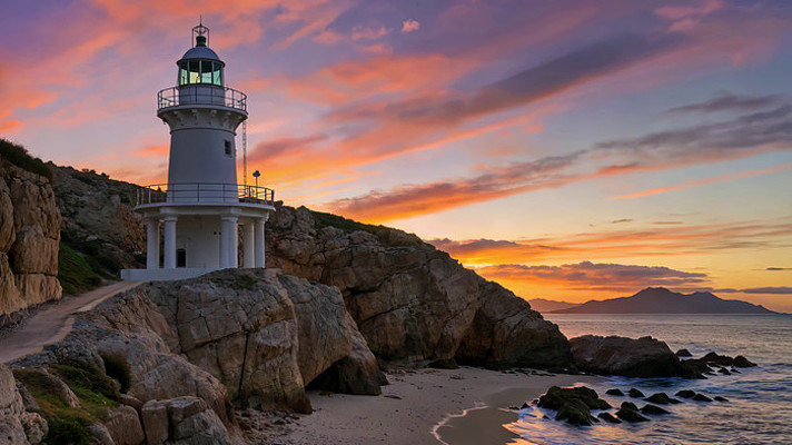 海边灯塔日落美景 海边灯塔日落美景