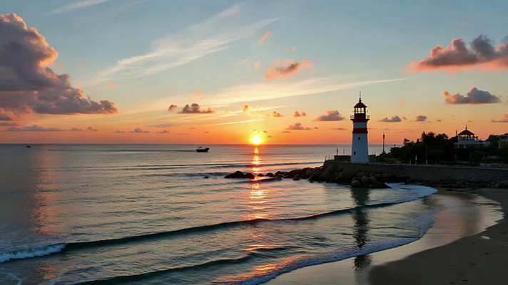 海边灯塔日落自然风光素材 海边灯塔日落自然风光素材