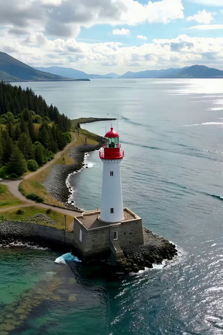 海边灯塔自然风光航拍 海边灯塔自然风光航拍