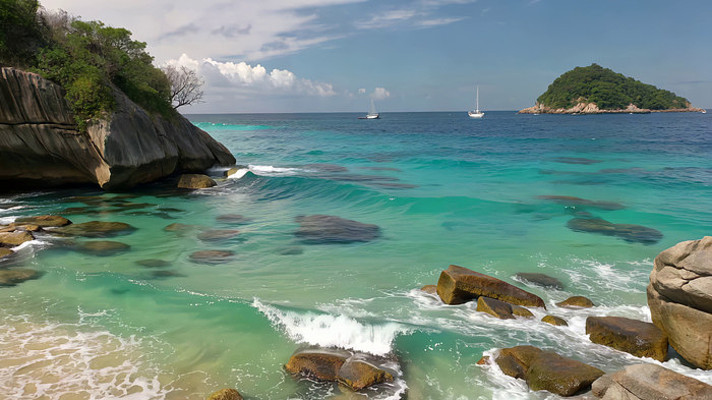 海边礁石海浪海岛风景 海边礁石海浪海岛风景