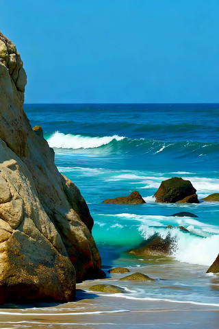 海边礁石海浪沙滩风景 海边礁石海浪沙滩风景