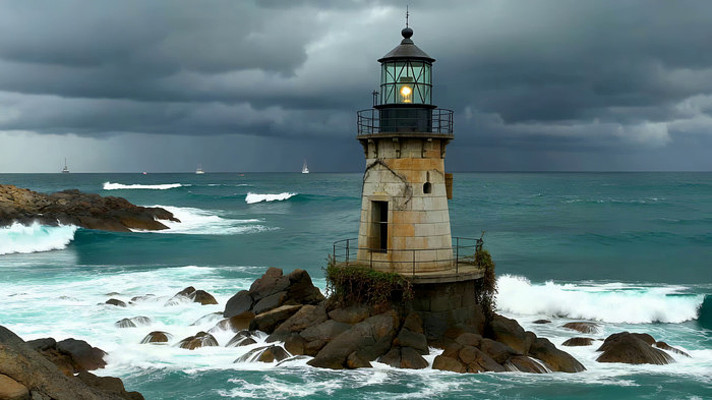 海边礁石上的灯塔 海边礁石上的灯塔