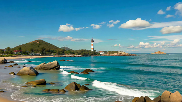 海边礁石与灯塔风景 海边礁石与灯塔风景