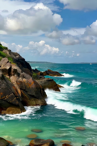 海边礁石与海浪风景 海边礁石与海浪风景