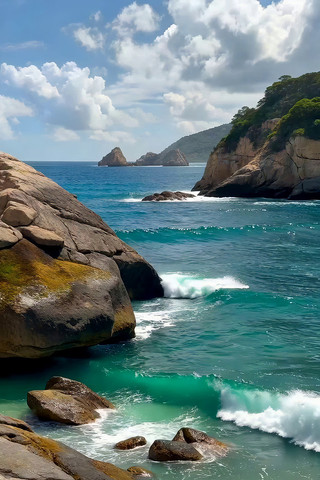 海边礁石与海浪风景 海边礁石与海浪风景