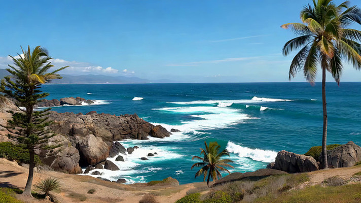 海边礁石与棕榈树风景 海边礁石与棕榈树风景