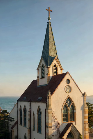 海边教堂建筑景观 海边教堂建筑景观
