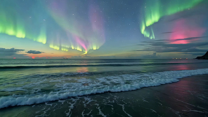 海边极光夜空风景 海边极光夜空风景