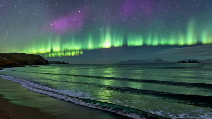 海边极光夜空自然景观 海边极光夜空自然景观