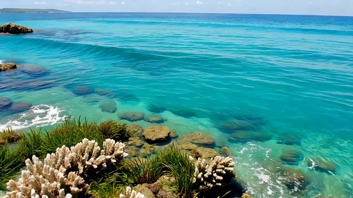 海边清澈海水与礁石景观 海边清澈海水与礁石景观