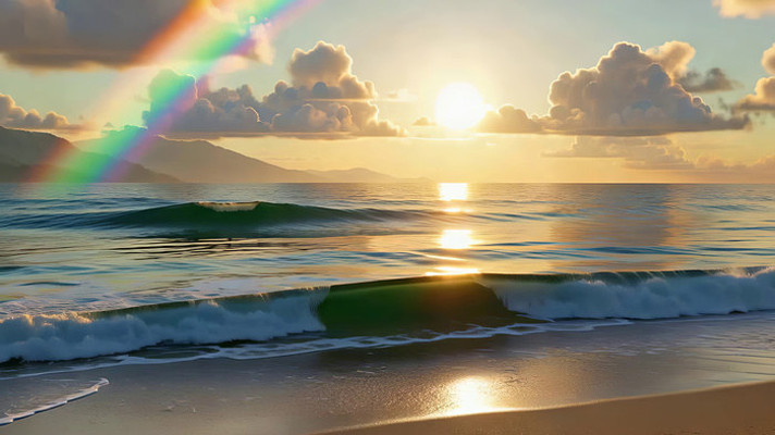 海边日出彩虹海景画面 海边日出彩虹海景画面
