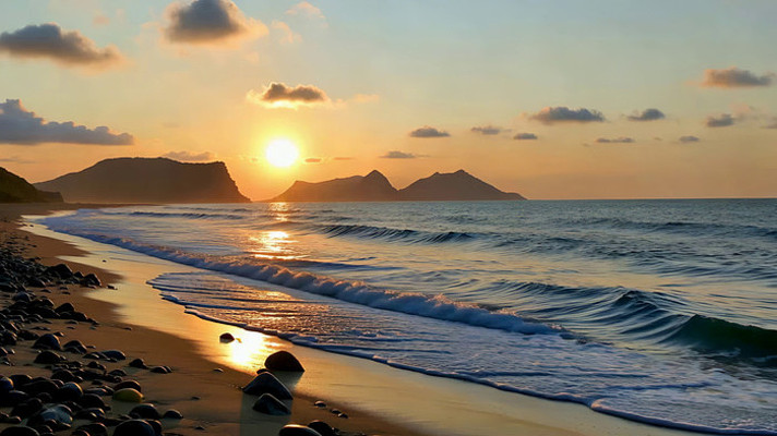 海边日落海浪全景 海边日落海浪全景
