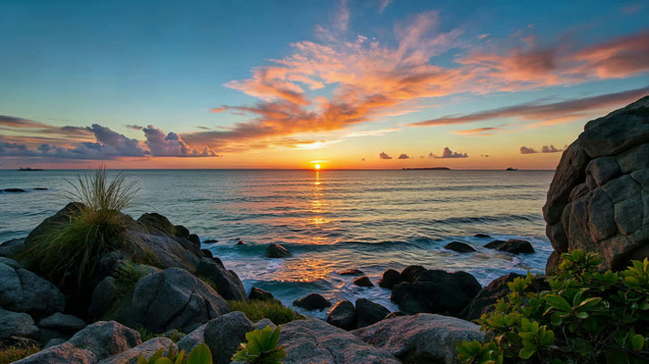 海边日落自然风光 海边日落自然风光