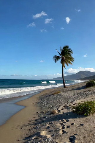 海边沙滩单棵椰子树风景 海边沙滩单棵椰子树风景