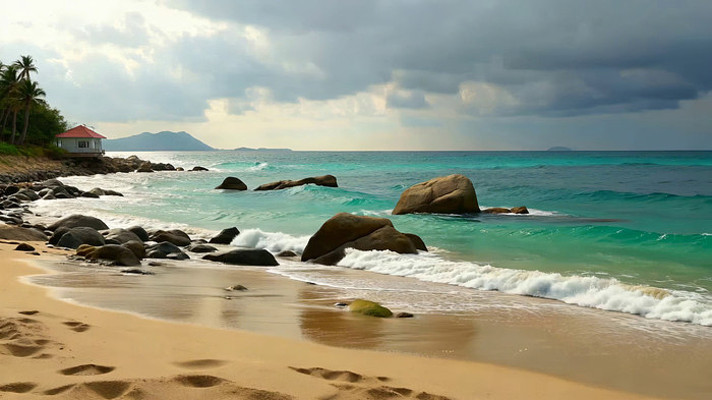 海边沙滩海浪礁石风景 海边沙滩海浪礁石风景