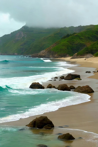 海边沙滩海浪礁石自然风光 海边沙滩海浪礁石自然风光