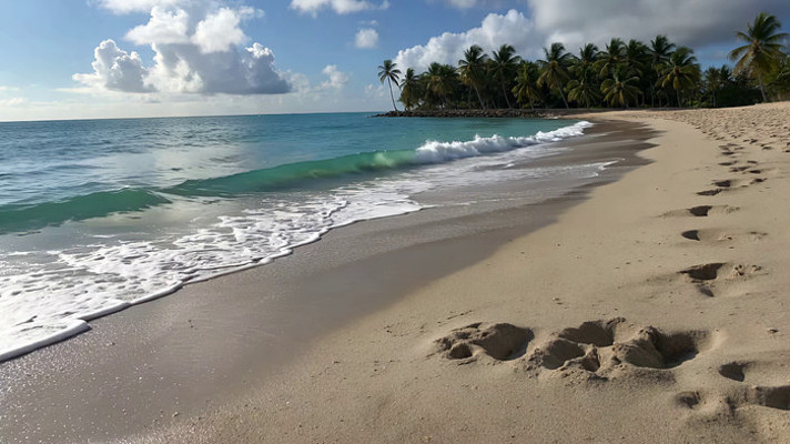 海边沙滩海浪与棕榈树景观 海边沙滩海浪与棕榈树景观
