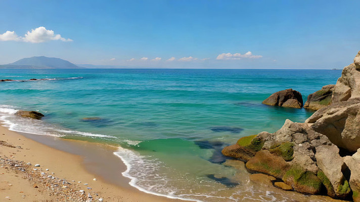 海边沙滩礁石与海浪景象 海边沙滩礁石与海浪景象