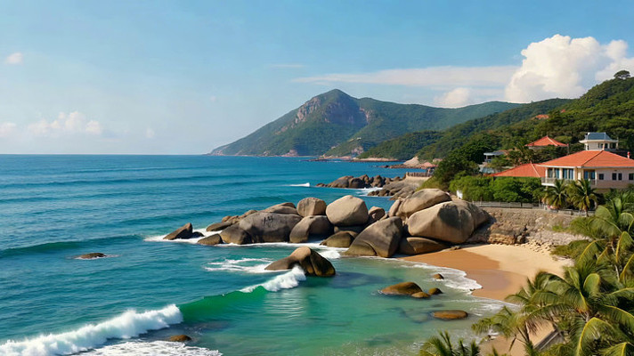 海边沙滩礁石与山景素材 海边沙滩礁石与山景素材