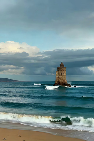 海边沙滩上的古老灯塔 海边沙滩上的古老灯塔