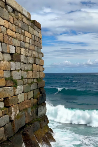海边石墙与海浪景观 海边石墙与海浪景观