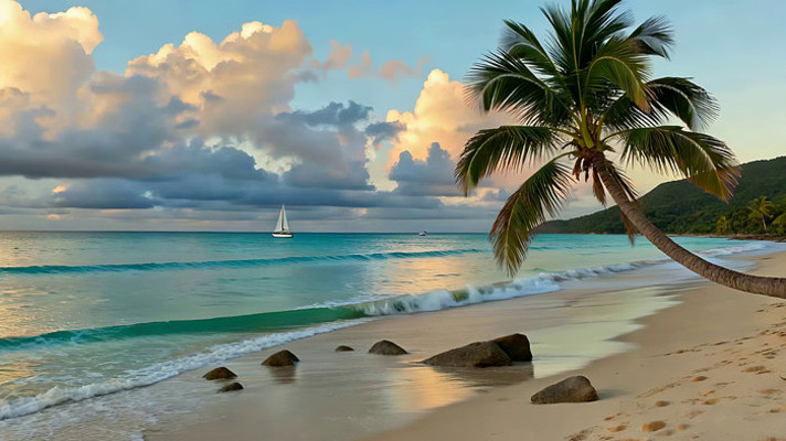 海边夕阳下的棕榈树风景 海边夕阳下的棕榈树风景